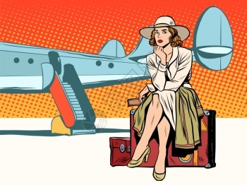 美女机场接机波普艺术旅行的女青年插画