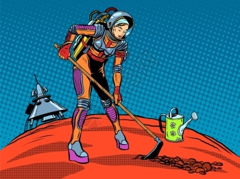 殖民者火星探索的女宇航员插画