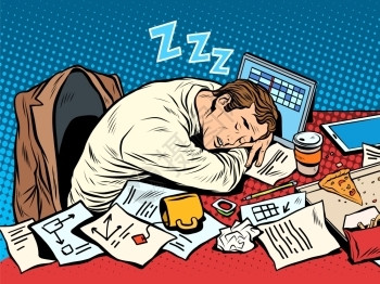 累到晕倒商务男性加班累到睡着复古卡通插画插画