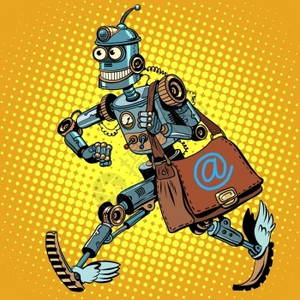 机器人走路送邮件的机器人插画