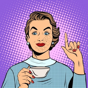 喝茶或咖啡的女孩插画图片