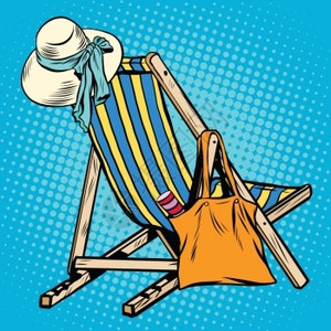 朗格罗戴帽子和手提包甲板椅和沙滩用品插画
