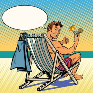 赤膊上阵波普风海上过度假睡在沙滩上的帅男子插画