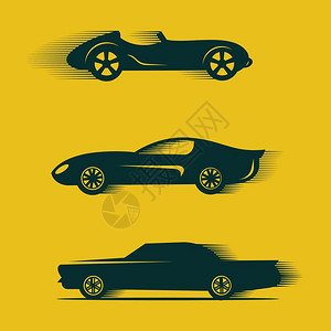 三辆帅气的运动汽车主题图画插画