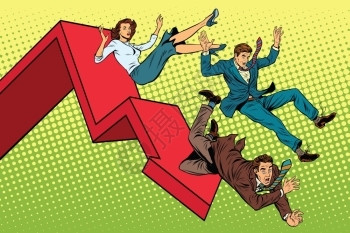 金融崩溃从高处跌落的男女商人背景图片
