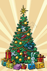新年和圣诞树下的礼物背景图片