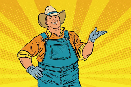 工人帽美国戴牛仔帽的农民插画