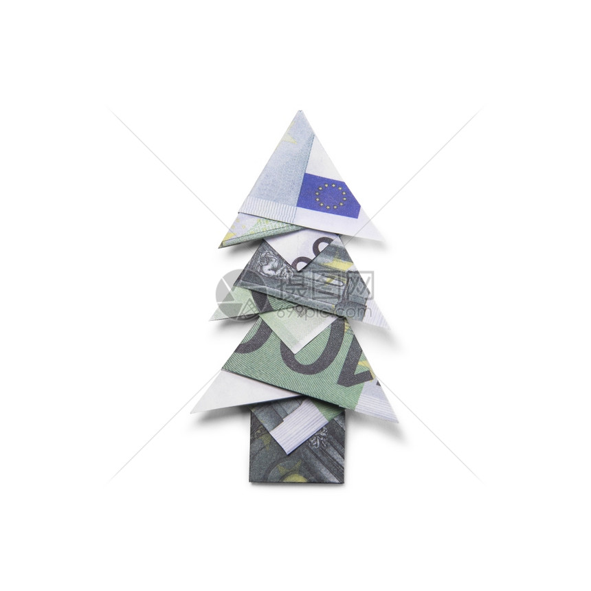 以欧元纸钞制成的圣诞折纸图片