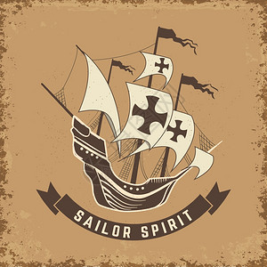 水手老船背面t恤的设计元素海报矢量图背景图片