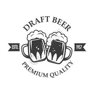 啤酒商标白色背景的两杯啤酒矢量插图插画