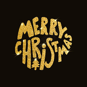 圣诞快乐用金色的火花文字设计矢量元素背景图片