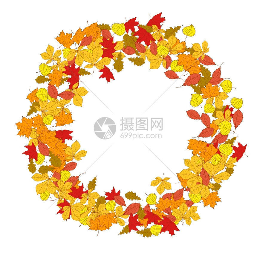 黄色秋叶的花圈海报设计传单矢量元素图片