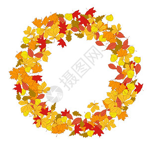 黄色秋叶的花圈海报设计传单矢量元素图片