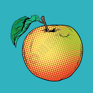 波普风成熟的黄红苹果有绿叶流行艺术漫画矢量图图片