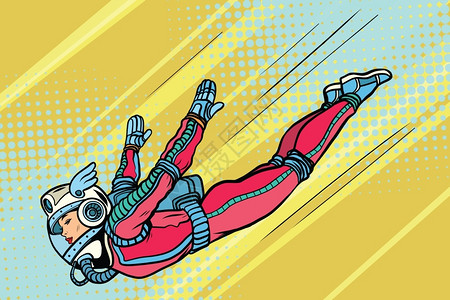 佩洛斯女超级英雄在太空上飞行流行艺术插画
