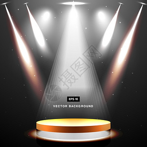 颁奖典礼设计黑色背景有聚光灯和星亮的金色舞台元素插画