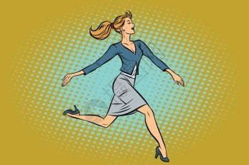 踮起脚尖奔跑的女人流行艺术插画