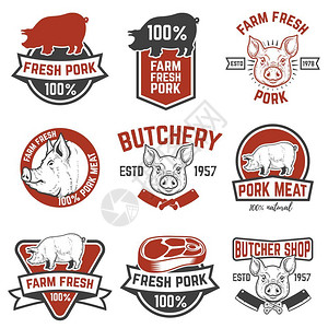 新鲜的猪排骨猪徽章标志签插画