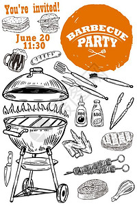 烧烤手画素材烧烤派对邀请模板手画烧烤设计元素插画