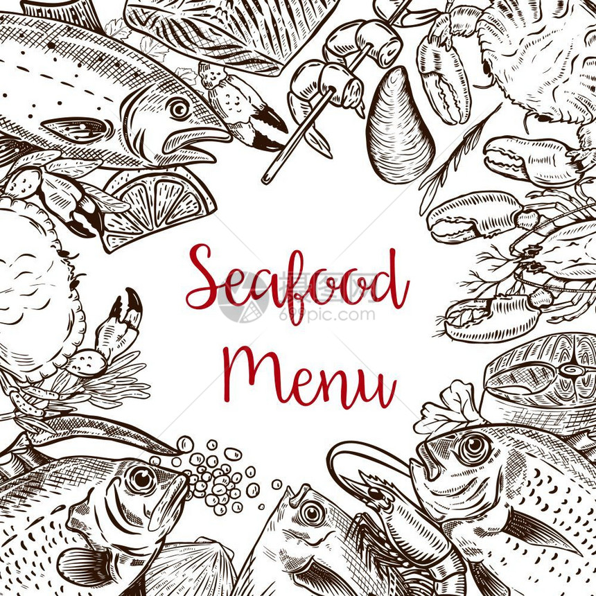 海鲜菜单模板鱼螃蟹虾龙香料图片