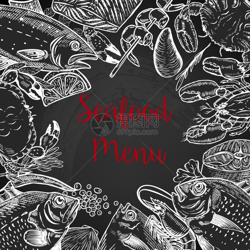 海鲜菜单模板鱼螃蟹虾龙香料图片