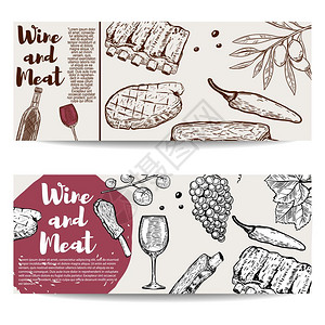 法法尔烤牛排肋骨橄榄葡萄菜单的设计要素传单海报插画