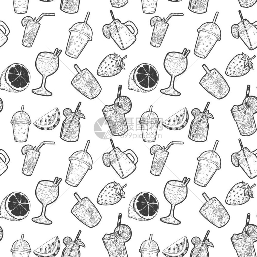 鸡尾酒和水果的无缝模式菜单海报的设计元素图片