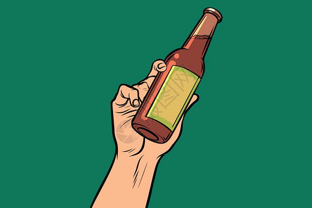 瓶装啤酒举着酒瓶的手臂插画