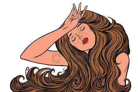 头发问题睡梦中的女孩流行艺术反向矢量图头痛妇女或只是一个梦插画