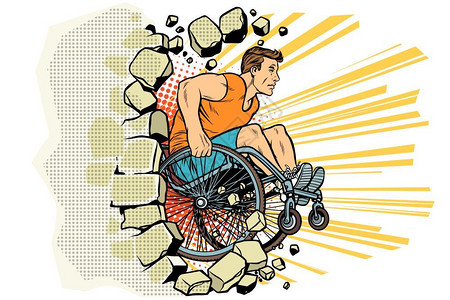 冲头坐在轮椅上的运动员流行艺术插画