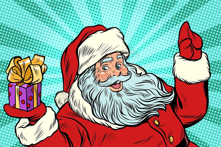 潘克拉斯新年和圣诞节流行艺术回放矢量插图圣克拉斯带礼物设计图片