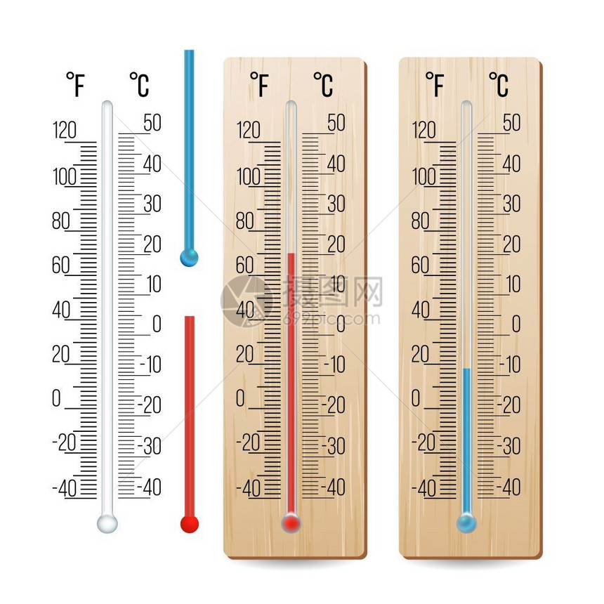 气象温度计矢量红和蓝不同水平孤立图示温度计矢量图图片