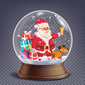 带着礼物小狗的圣诞老人的玻璃球背景图片