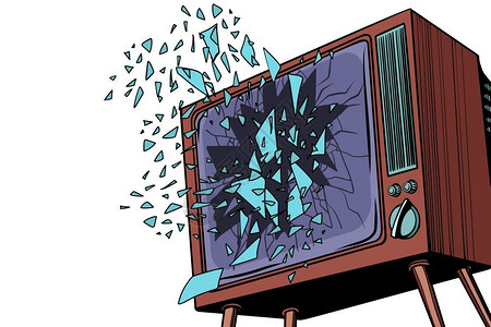 电视爆炸素材爆炸破碎的电视屏幕插画