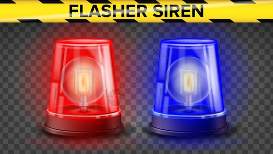 声光报警器3d红色和蓝色警车救护车紧急电警报警器闪光灯插画