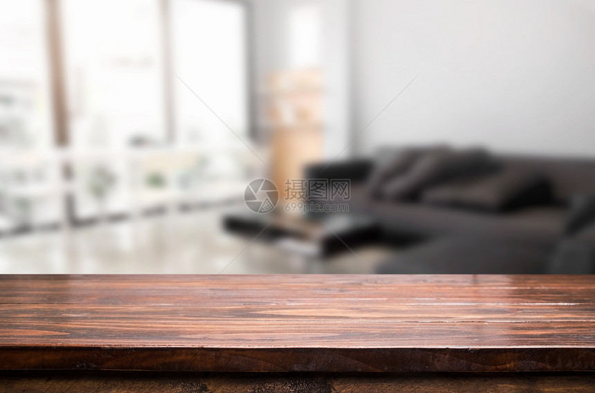 空木制桌和房间室内装饰背景图片