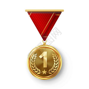 金牌红丝带圆形领奖牌矢量元素背景图片