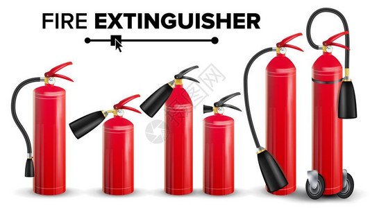 灭火器消防栓不同类型红色灭火器矢量插图插画