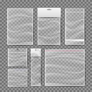 设计素材香囊塑料袋套装矢量空白真拉链袋可再溶解的拉链袋现实插图透明塑料袋套装矢量聚乙烯容器套装清晰的塑料袋套装插画