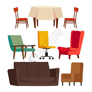 家具符号沙发椅子桌办公椅卡通家具插画