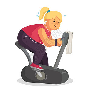 过量运动胖女孩运动减肥矢量卡通插画插画