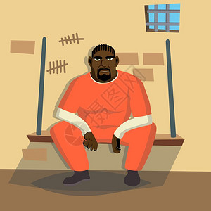 铸牢囚犯被关在破旧的牢房里卡通插画插画