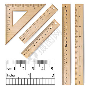 测量尺子校标经典木制厘米和英寸测量工具插画