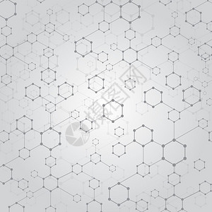 六边形矢量点线连接抽象技术六边形dna医学分子背景矢量图插画