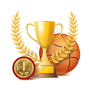 篮球奖杯奖牌矢量元素背景图片