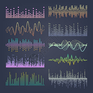 音乐声波矢量典型的音波来自均衡器音频技术乐脉冲插图音乐声波矢量脉冲抽象数字频率轨迹等量显示设计图片