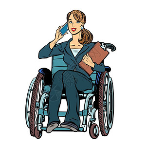 女打电话残疾女商人在轮椅上打电话卡通插画插画