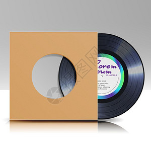 黑色唱片封套与唱片模型矢量设计元素插画