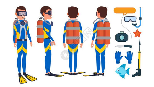 潜水员动画素材各个方向背景图片