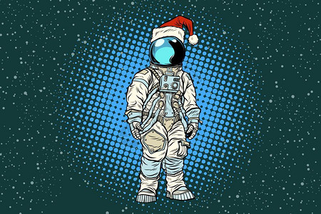 宇航员帽子波普艺术戴圣诞帽的宇航员插画